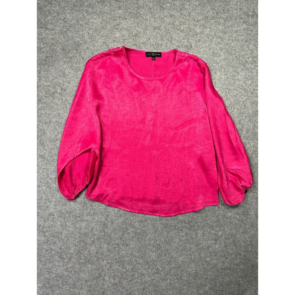 Fred David Hot Pink Textured Satin Blouse Long Sleeve Round Neck Top‎ Small